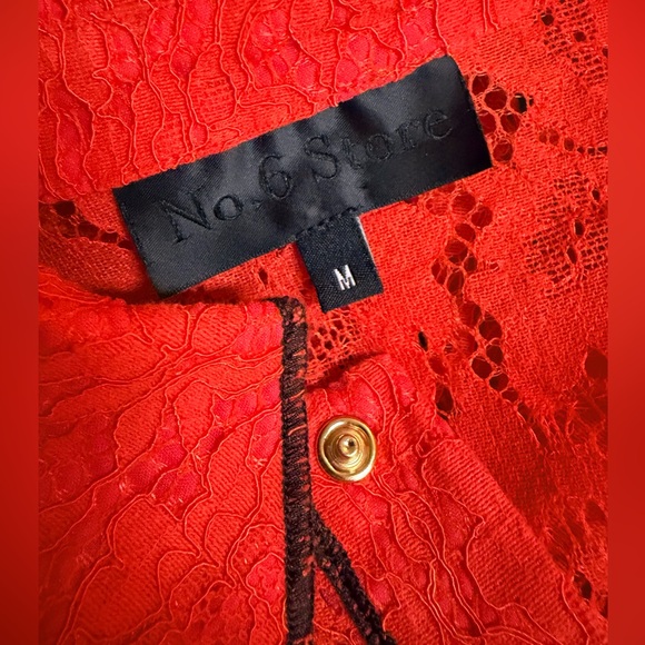 ❤️No. 6 Store Diedre Red Lace Polo Shirt w/ Button Down. Size Medium - Picture 10 of 11